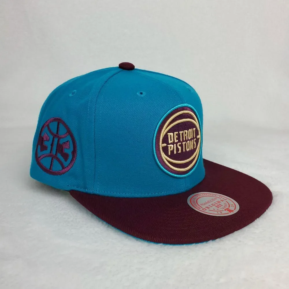 Detroit Pistons‎ Mitchell & Ness NBA Snapback Hat Cap 3D Logo Teal Maroon NWT